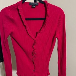Harold's‎ Vibrant Red Ruffle Trim Cardigan